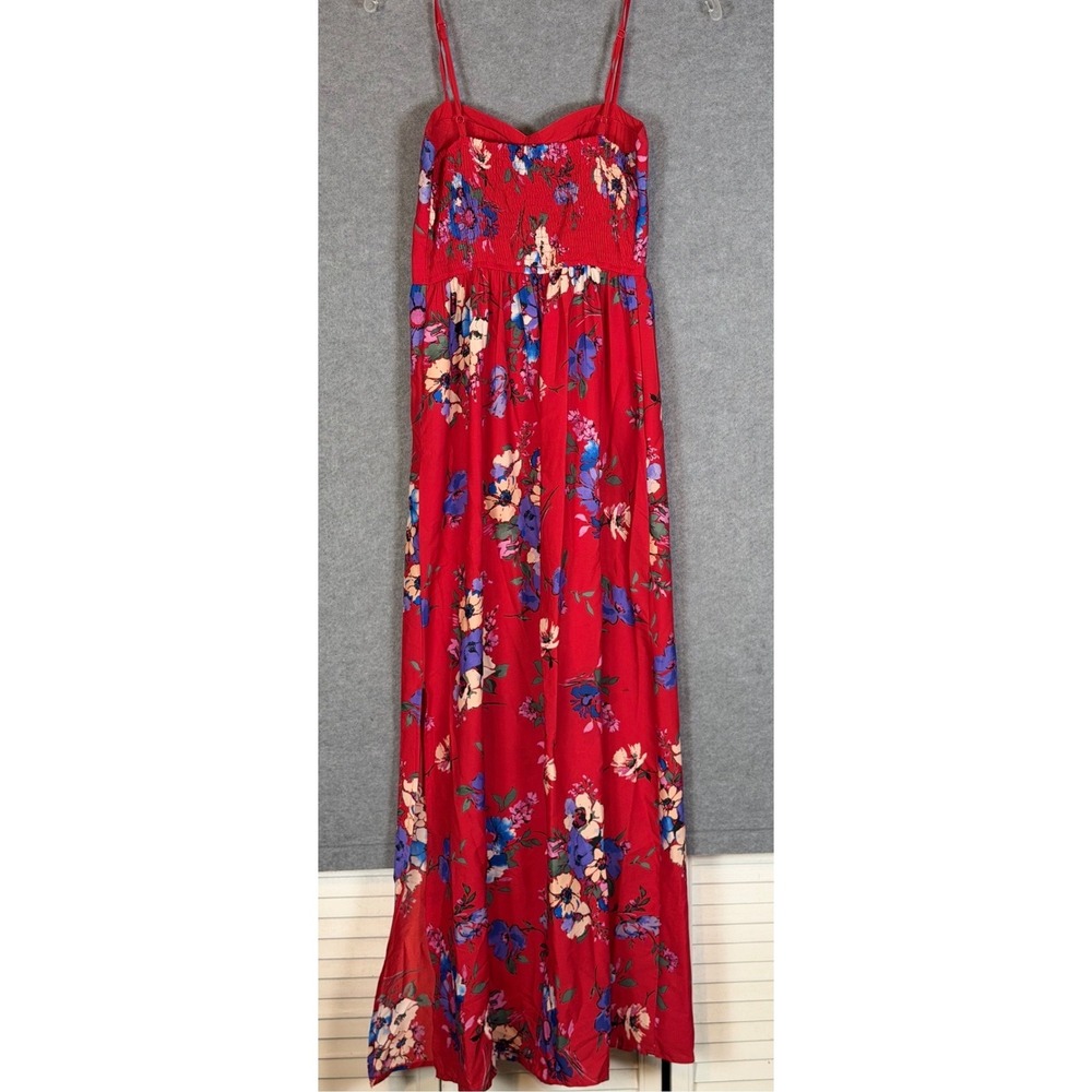 Band of Gypsies Maxi Dress XS Red Floral Boho Adjustable Strap Smocked Romantic